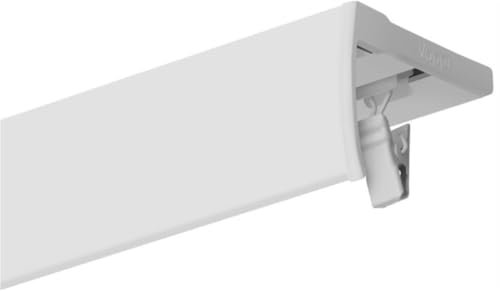 Voppi Deckenvorhang einzeln mit Abdeckblende Aluminium 180 cm weiß mit Metallblende robust Schiene für moderne Räume