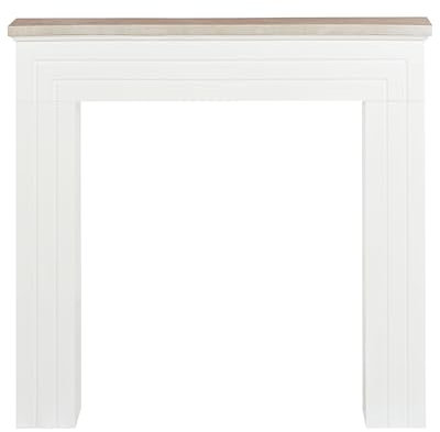 Deko-Kaminumrandung weiß/Heller Holzfarbton 110 x 104 cm Kaminattrappe Boallia