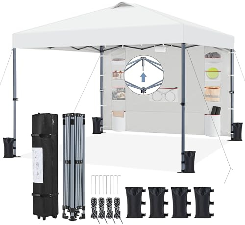 Yaheetech Tonnelle de Jardin Pop-up, Tonnelle Pliante 3x3 Imperméable avec Parois Latérale et Sacs de Sable, Barnum Pliant Anti-UV en Hauteur Réglable pour Jardin Plage Terrasse Camping Blanc
