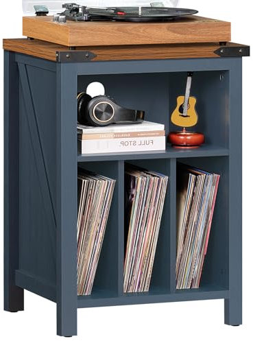 Record Player Stand with Vinyl Record Storage, Large Record Player Table Holds up to 160 Albums, Wood Turntable Stand Cabinet Shelf for Living Room,Bedroom,Office,Blue