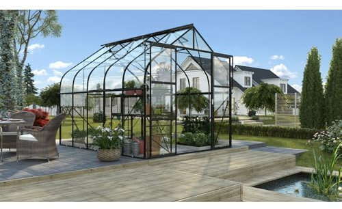 Vitavia Gewächshaus Diana 8300, schwarz, 8,3 m², 3 mm ESG | Wetterfestes & stabiles Treibhaus | Perfekt für Gemüse & Pflanzen | Robust & langlebig