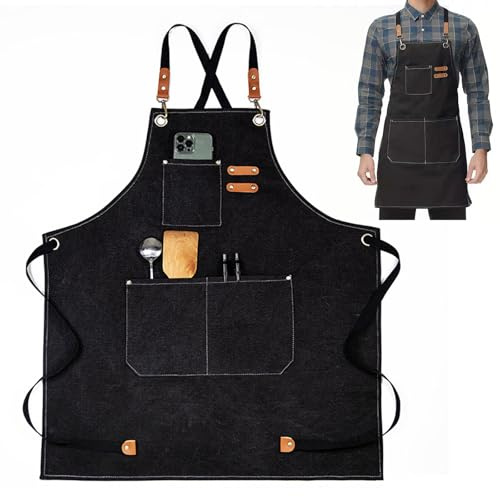 TMRBBesty Tablier en Toile,Tablier de Barbecue,Tablier de Cuisine en Toile,Tabliers de Travail pour Hommes Femmes,Convient pour les cuisines,Les bars,Les restaurants,Le jardinage,La peinture