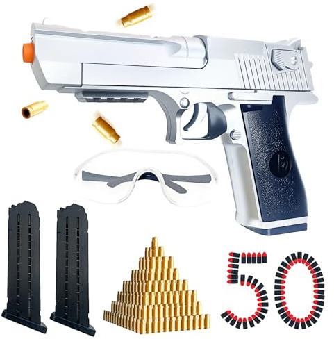 Foam Blaster Pistol Toy Gun with Shell Ejecting – Safe for Kids Ages 6+ – Includes 50 Soft Bullets & Goggles – 32ft Shooting Range – Fun Indoor Outdoor Party Game – Great for Foam Dart Battles