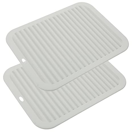 CHICAMPERA 2 Piezas Alfombrilla de Secado de Platos de Silicona Antideslizante y para Escurrir Ollas y Vasos Color Gris