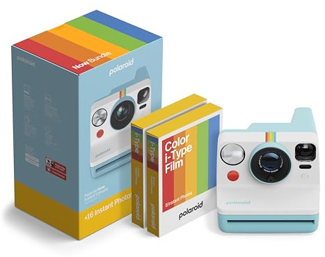 Polaroid - Instant Camera - Now Gen3 - Artic Blue + Color Film Bundle (16 Photos)