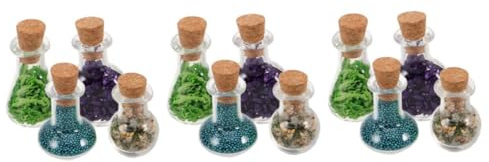 HANABASS 12 Stck. Miniatur Puppenhaus Flaschen Teilig Klare Kleine Glasfläschchen mit Korkverschluss Dekorative Zaubertrank und Mineralflaschen Vielseitig für Puppenhaus Küche und