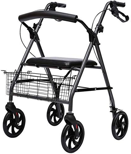 GUHPZA Rollator Pieghevole Rollator Pieghevole, Verticale, Leggero, in Alluminio, Altezza Seduta Standard, con Sedile E Ruote, Doppio Sistema Frenante