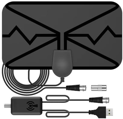 Antena TV Interior, Freeview Antena HDTV Digital con Amplificador y Cable Coaxial para Canales Locales, Soporta 4K 1080P HD VHF