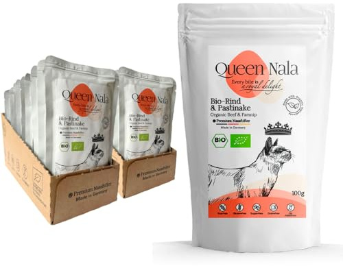 QUEEN NALA - Nourriture humide bio de qualité supérieure pour chats - Bœuf et panais : nourriture premium pour chats sans additifs, sans céréales et sans sucre. Monoprotéine & sensible - 24 sachets de