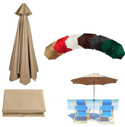 3 m wasserdichter Marktschirm, Ersatz-Sonnenschirm, lichtbeständig, für Garten, Strand, Terrasse, Pavillon, Khaki, 300 cm, khaki, 2.7m(9ft)