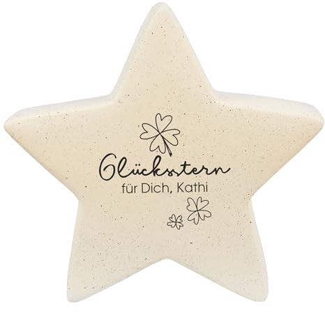 Herz & Heim® Leonardo Deko-Stern personalisiert mit Name & Text – 2 Größen – Dekostern aus Keramik als Geschenkidee (Glücksstern, 15 cm)