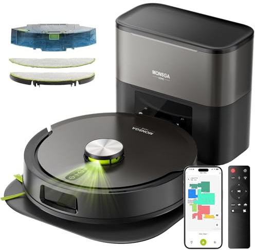 MONSGA Saugroboter mit Wischfunktion 8000PA, Staubsauger Roboter mit Absaugstation 4L, LiDAR Navigation,Dual Anti-Tangle System,4-in-1 Saug und Wischroboter ideal für Teppich Tierhaare, APP Steuerung