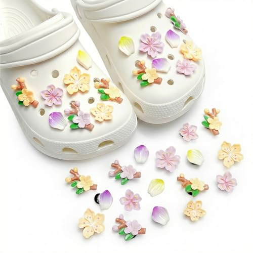 JYXNU 16 Stück Anstecker für Crocs Damen Clogs, Sakura Shoe Charms Blumen Schuh Zubehör, Damen Mädchen Schuhanstecker Flower Pins Set Schuhe Charm Blume Decoration Cute Schuhanstecke Accessoires