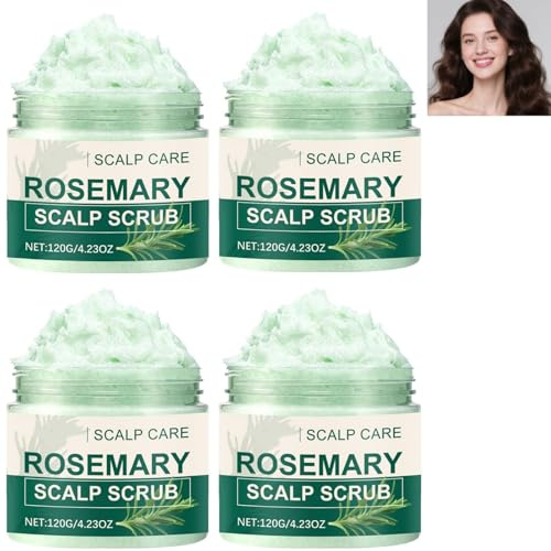Gommage du cuir chevelu au romarin - Traitement exfoliant pour les pellicules exfoliant apaisant et nettoyant en profondeur à l'huile de romarin, léger, adapté à tous les types de cheveux (4PCS)