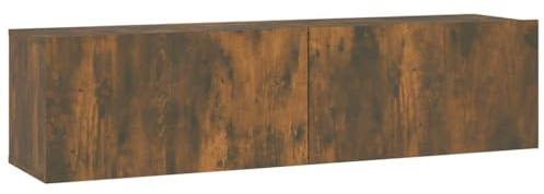 RJPLMFV Armoire Mural TV Chene Fume 120x30x30 cm Bois Ingenierie | 2 Compartiments, Portes Deroulantes, Fixation Murale, Facile Nettoyer Chiffon Humide