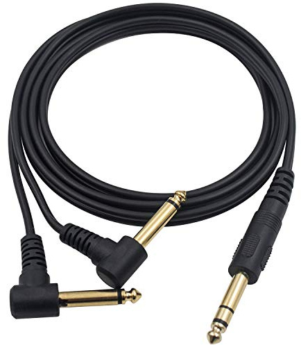 Duttek Gitarren Y Kabel, 1,5 m, vergoldet, 6,35 mm (1/4 Zoll) TRS Stereo auf Dual 2 x 6,35 mm (1/4 Zoll) männlich, TS Mono, 90 Grad rechtwinkliger Y Splitter Audiokabel (635 m/2MR)