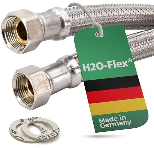Panzerschlauch 3/4ÜM x 3/4ÜM, DN19, Trinkwasserzulassung, 2m | Flexschlauch, Edelstahl-Geflecht, Inliner HDPE, PN10, Made in Germany, für Trinkwasseranlagen und Sanitärinstallationen