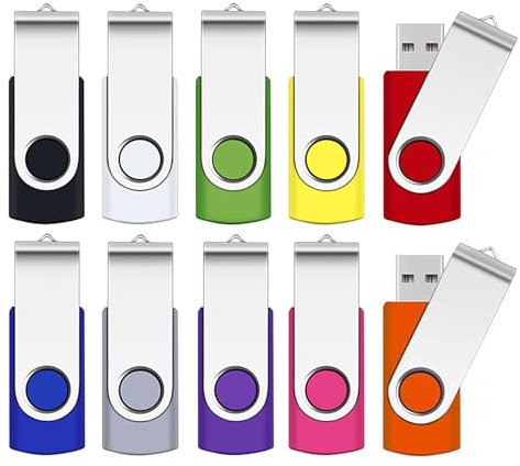 1GB Memory Stick 10 Pack,SRVR Flash Drive USB 2.0 Swivel Thumb Drives Data Storage Jump Drive Zip Drive Memory Sticks External Devices with Led Indicator(10 Mixed Color With Lanyard)