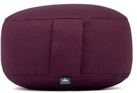Bodhi Coussin de méditation Rondo ECO | Coussin de Yoga Garni d'épeautre Bio | Housse en 100% Coton | Housse Lavable avec Sangle de Transport Pratique | Hauteur 20cm | Aubergine
