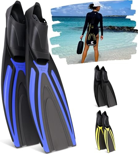Khroom Schwimmflossen Erwachsene Made in Italy | Lange Tauchflossen für kraftvollen Vortrieb | Schnorchelflossen Damen Herren mit geschlossener Fußtasche & Netzbeutel | Made in Italy | Lange Flossen für Training & Apnoe | Geschlossene Fußmuschel | Grip-Sohle | Netzbeutel | Damen & Herren