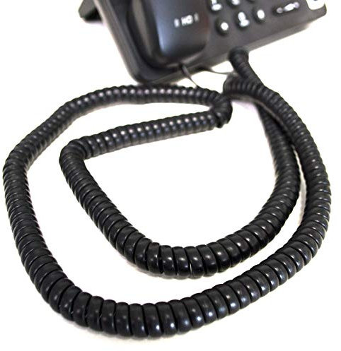 kenable Telephone Handset Coiled RJ10 Plug to RJ10 Plug Cable Lead Black 6m [6 metres]