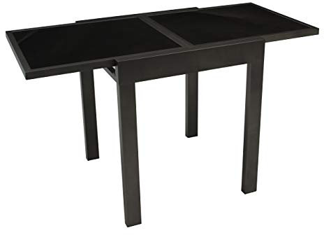 DEGAMO Balkontisch Torino aus Aluminium anthrazit und Glas schwarz 65x65cm, ausziehbar auf 130cm, Höhe 75cm, wetterfest