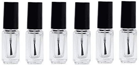 VASANA 6 PCS Empty Clear Glass Square Bottom Shape Nail Polish Bottles With Black Cap And Soft Brush for DIY Nail Art Sample