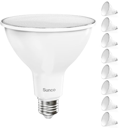 Sunco Lighting 8 Pack PAR38 LED Flood Light Outdoor Bulb, Waterproof Bright Dimmable 13W=100W, 5000K Daylight, 1050lm, E26 Base UL Energy Star Listed