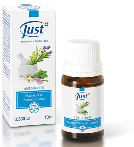 Swiss Just Stress Relief, Anti-Stress Activator Essential Oil 10ml. A Specific & Balanced Blend of 15 Natural Essential Oils. with Basil & Lavender Extract, 10 ml