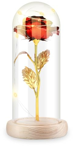 Greensen Rose Flower, Ewige Rose im Glas Rose in Einer Glaskuppel mit LED Licht Romantisches ewige Rose für Freundin Frau Weihnachten Valentinstag Geburtstag Jahrestag Muttertagsgeschenke