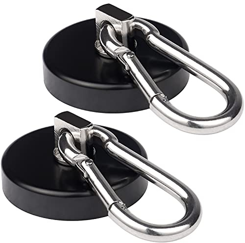 Magnetic Hooks 170lbs Heavy Duty Black Magnet Hooks with Swiveling Carabiner for Hanging Refrigerator Strong Large Neodymium Magnet (170LBS-2PACK-BLACK) WELLZEER