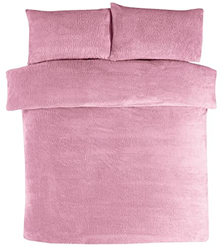 Sleepdown Teddy Fleece Mauve Thermal Warm Cosy Super Soft Duvet Cover Quilt Bedding Set with Pillow Cases - King (220cm x 230cm), 5056242826484
