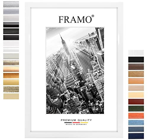 FRAMO Holz Bilderrahmen 37,5 x 98 cm nach Maß - Weiss hochglanz | Farbe/Größe wählbar | inkl. entspiegeltes Acrylglas | Rahmen für Puzzle | Foto | Poster