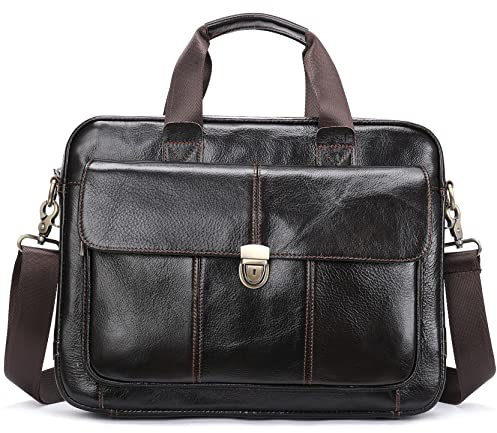 Herren Laptoptasche Arbeitstasche Handtasche, Herren Aktentasche Echtes Leder 14 Zündbuch Laptop Satchel Büroarbeit Business Messenger Schultertasche Computer Handtasche Geschenk for ihn Laptop Busine