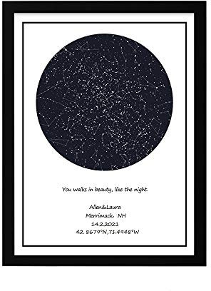 Benutzerdefinierter Sternenkartendruck personalisiertes Sternenkartenposter, gerahmter Sternendruck, Sternenkonstellationskarten-Wandkunst, Nachthimmel-Poster, tolles Geschenk für Verlobung, Hochzeit