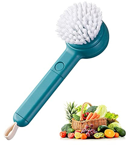 2-in-1 Obst Gemüsebürste Spülbürsten mit langem Griff Eingebauter Schaber, Veggie-Pinsel Obstschrubber Flexible Borsten Schrubber Geschirrbürste Küchen Reinigungswerkzeug Küchenbürste für Früchte