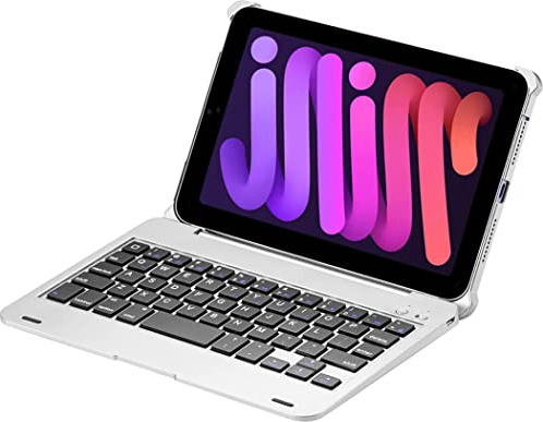 ERY Funda Teclado para iPad Mini 7ª Gen (A17 Pro) 2024 / iPad Mini 6 2021 6.ª Gen 8,3 Nuevo Teclado con Parte Trasera Rígida Smart Folio 125°, Funda para Teclado Inalámbrico Desmontable,Silver Grey