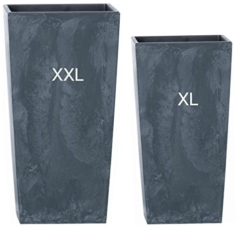 MELTOM Blumenkübel Beton Optik mit Einsatz Slim Hoch Quadratisch SET2: XXL+XL Farbe: Anthrazit
