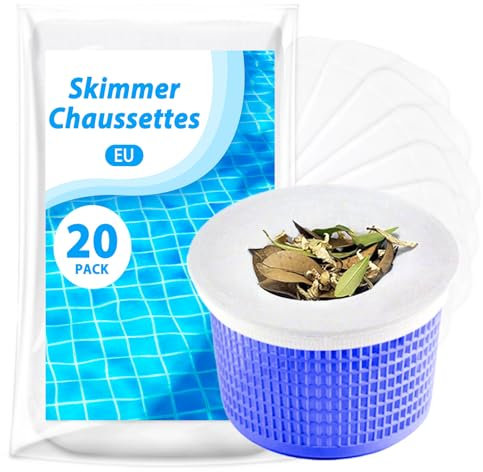 KGC Chaussette Skimmer Piscine 20 Pièce, Chaussette Skimmer Lavable & Réutilisable pour Panier Skimmer, Prefiltre Skimmer Piscine Nylon Élastique, (Convient aux Filtres de 7 à 19 cm)