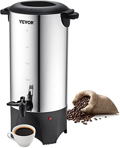 VEVOR Percolateur à Café 7.4 L 50 Tasses Distributeur de Boissons Chaudes en Acier Inoxydable Filtre Permanent Marmite à Vin Chaud 90-98 ℃ Maintenu Infusion Rapide Appareil Chauffe Eau Thé Chocolat