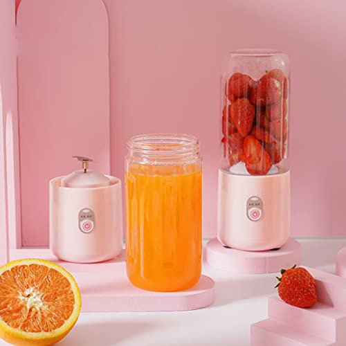 Risegun Electric Citrus Juicer, 500ml Mini Portable Pink Juicer Machine with 6 Leaf Blades for Fruits and Vegetables