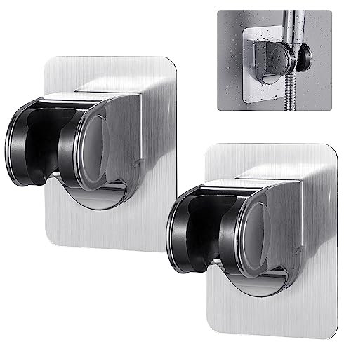BUENTYA 2 PCS Support de Douche Mural Autocollant Plastique ABS Support Pommeau de Douche Sans Percage Fixation Pommeau de Douche à Main Reglable Accessoires pour Douche Universel Salle de Bain Hôtel