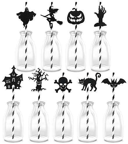 Bekecidi Lot de 9 Pailles en Papier D'Halloween Cocktails Pailles Décoratives Incluent le Fantôme de La Maison Hantée de Citrouille pour La Décoration de Fournitures de Fête D'Halloween
