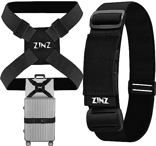 ZINZ Lot de 2 Sangles élastiques pour Bagages et élastiques pour Valise, Accessoires de Voyage réglables pour Ceinture de Sac -Noir