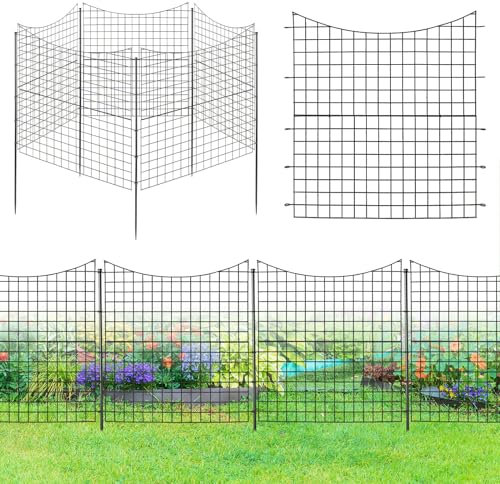TANGZON Garden Fence, Rustproof Metal Wire Fencing Panel Border with 360° Rotatable Connectors, Decorative Animal Barrier Landscape Flower Edging (5 Pack, Total 14ft x 51in)
