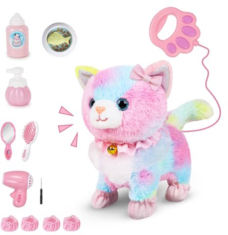 Fivtsme Spielzeug Katze für Kinder,Interaktives Haustier Katze Spielzeug mit Gehen, Bellen, Schwanzwedeln, Fernbedienung Elektronisch Plüschwelpe Spielzeug Haustier für 2 3 4 5 Jahre alt
