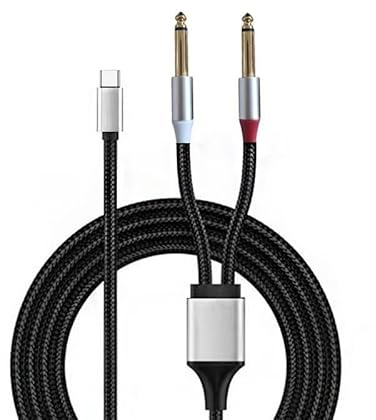 ENJOY-UNIQUE Câble Audio Adaptateur USB C vers Double 6,35mm TRS Stéréo Mâle,Type C vers 1/4 Jack 6.6FT/2m compatible avec iphone 15 Plus,Samsung Galaxy pour Amplificateurs,enceintes,Table de Mixage