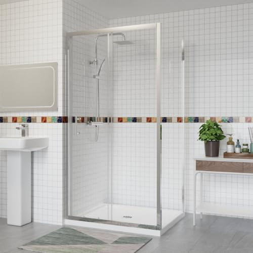 Aquariss 1100x700mm Sliding Shower Enclosure with Side Panel Chrome | Quick Assemble, Aluminum Profile, 6mm Tempered Glass, Easy Clean, 20mm Wall Adjustable, Reversible, Durable, Seal Strips