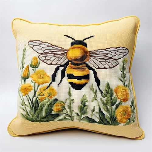 Diy Knüpfkissen Set Bienen Und Blumentiere Verschlusshaken Kissen Kit Häkeln, Kissen, Teppich, Nähen, Basteln, Geschenk Für Zuhause Und Sofa 17x17in