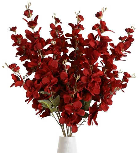INSUNSIX 6PCS 35.43'' Red Delphinium Artificial Flower Faux Larkspur Silk Flowers Long Stem Blossoms Flowers for Tall Vase Floral Arrangements Home Table Wedding Decor(Red)
